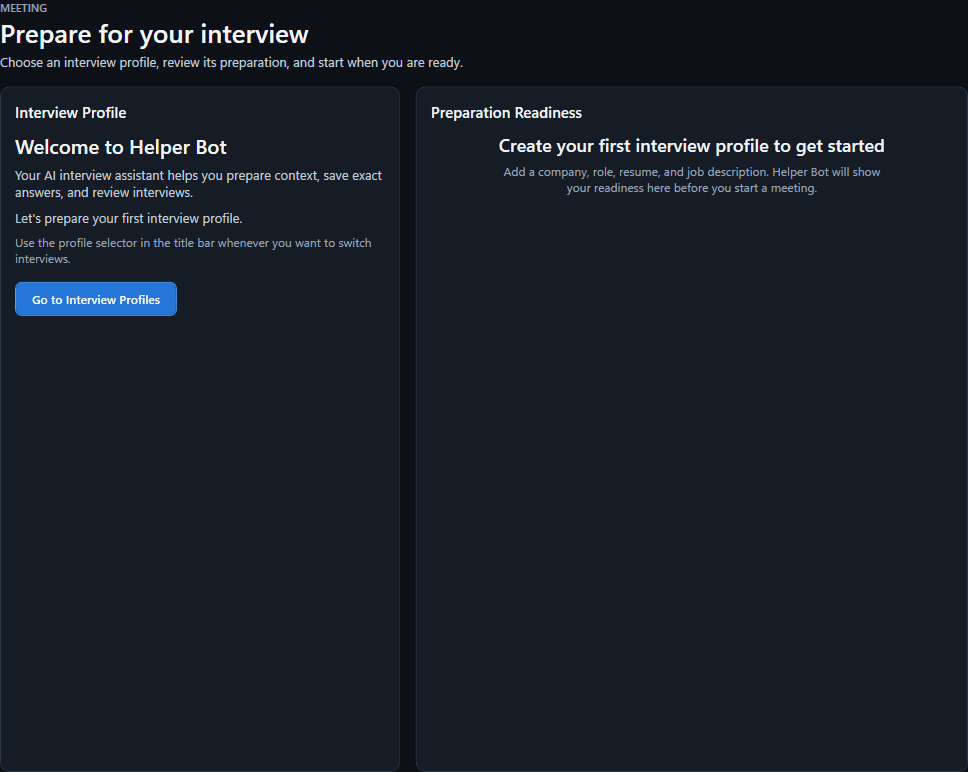 Helper Bot meeting preparation screen